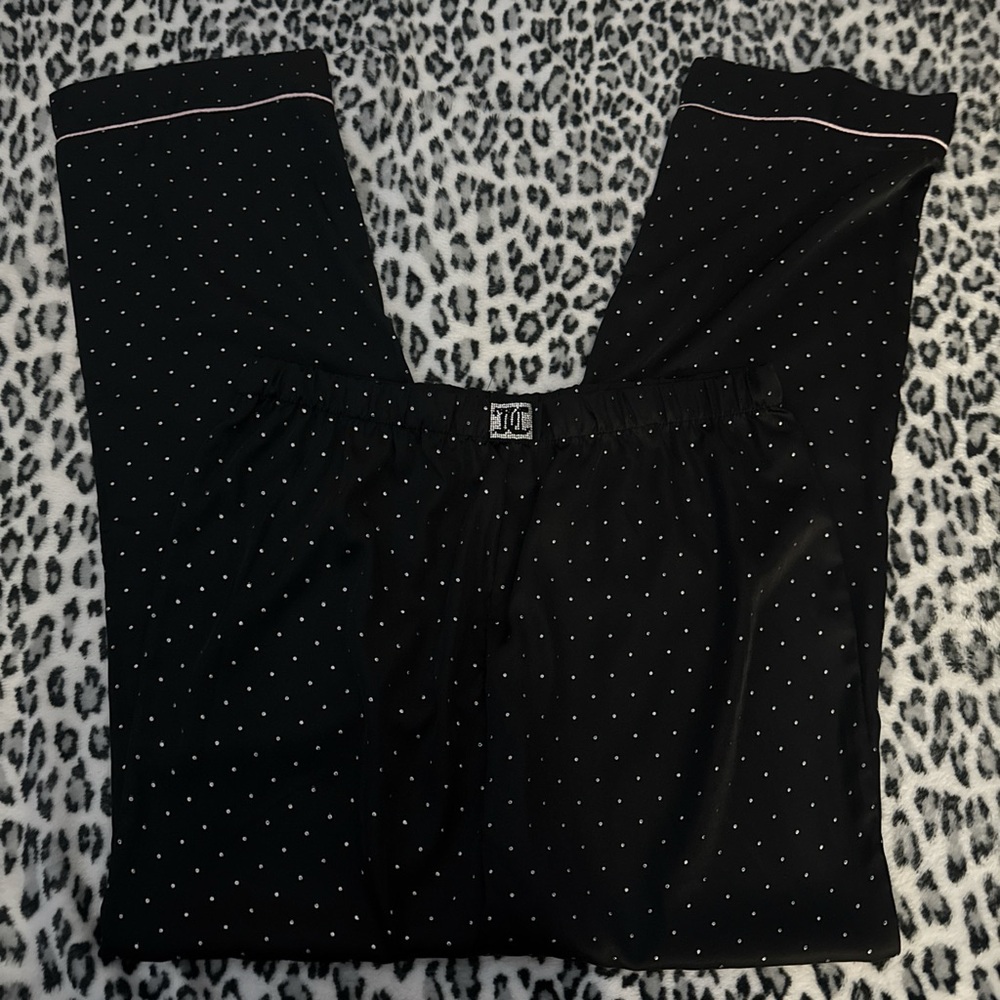Chic Black Pajama Pants with White Dots